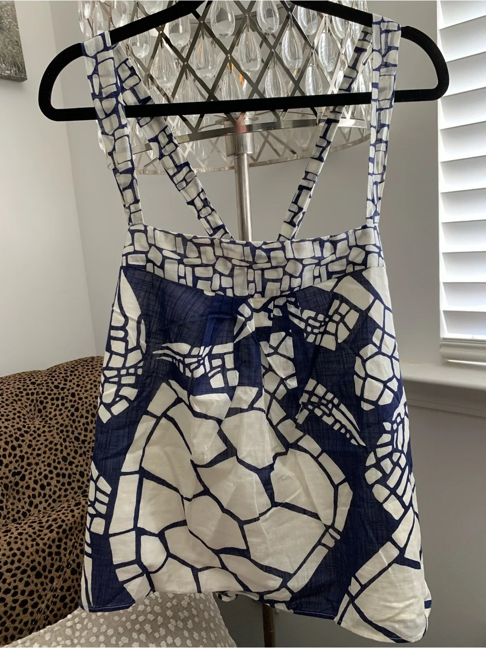 J. Crew White and Navy Geometric Tank Top